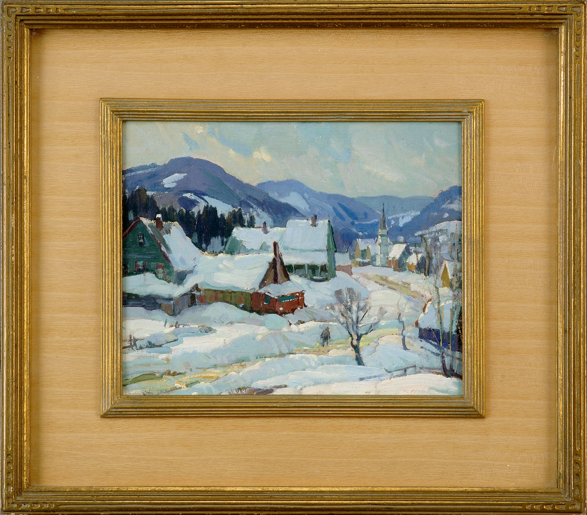 Appraisal: FREDERICK J MULHAUPT AMERICAN - VILLAGE IN WINTER Oil on