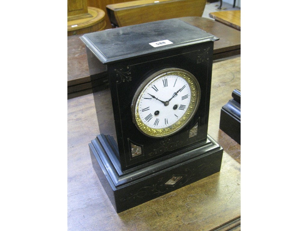 Appraisal: Black slate mantle clock key and pendulum in office