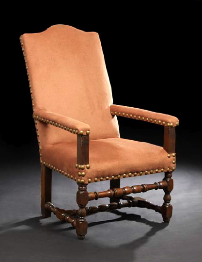 Appraisal: Provincial Louis XIII Style Mahogany Fauteuil late th century the