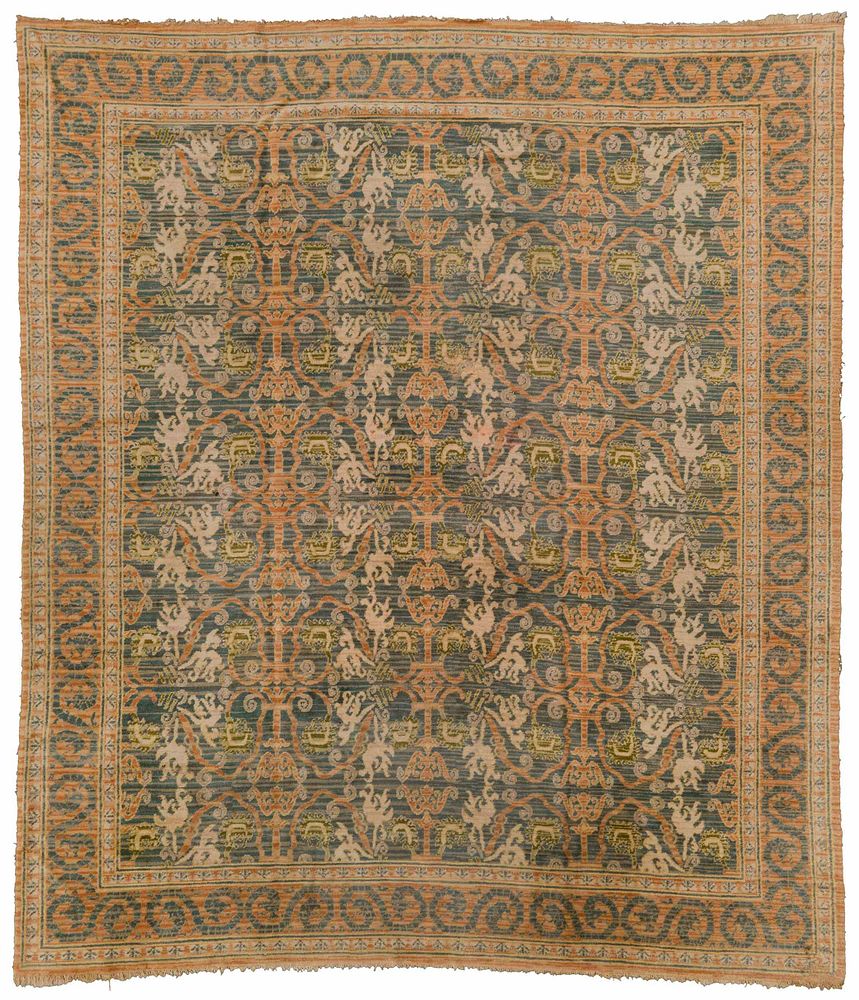 Appraisal: Oushak Carpet th century green field with white and orange