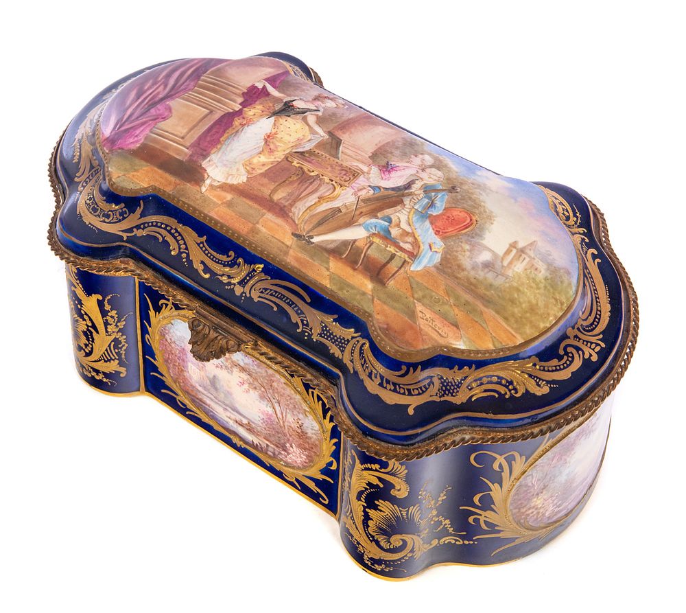 Appraisal: Antique Sevres Hand Painted Jewelry Casket Antique Sevres Hand Painted