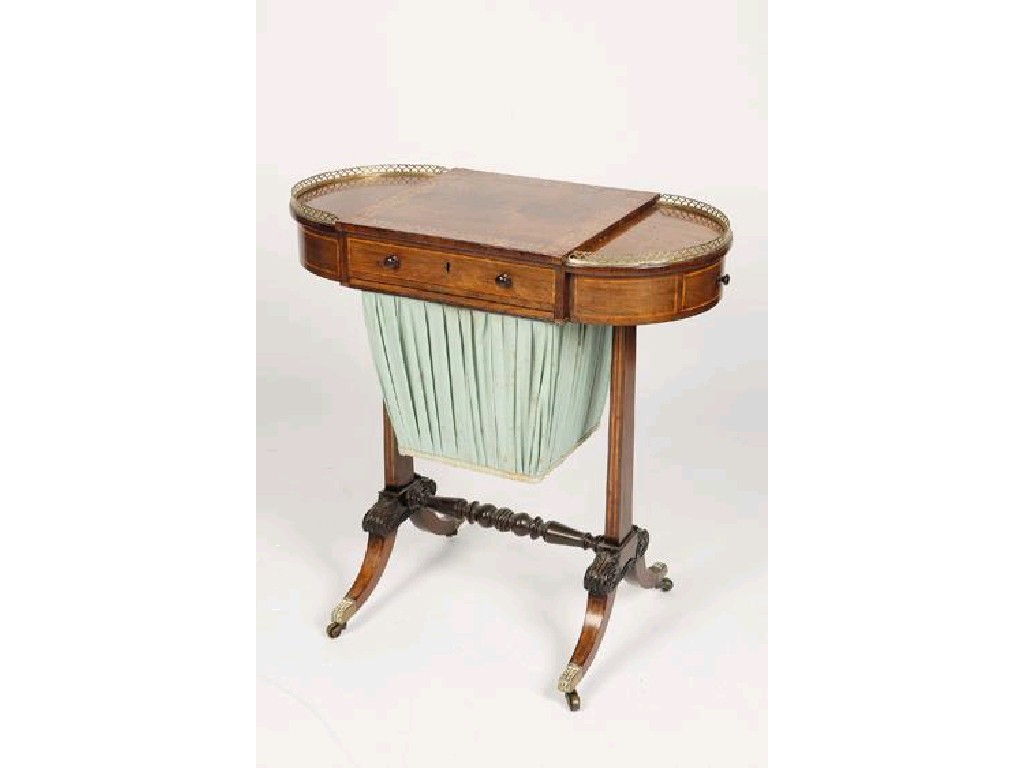 Appraisal: A FINE REGENCY ROSEWOOD AND SATINWOOD INLAID WORK TABLE the