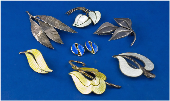 Appraisal: Collection Of Six Danish Silver Brooches And A Pair Of