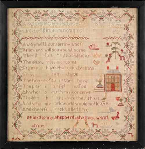 Appraisal: Silk on linen sampler th c x together with a