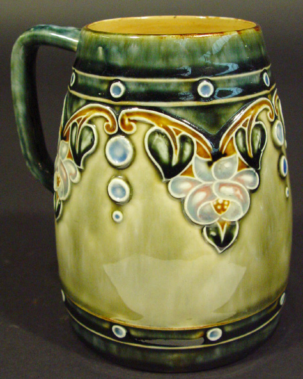 Appraisal: Royal Doulton stoneware tankard hand painted and relief moulded with