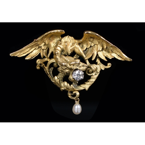 Appraisal: A French Art Nouveau diamond dragon brooch c with pearl