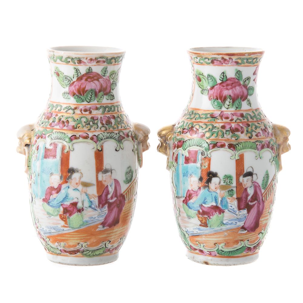 Appraisal: Pair Chinese Export Rose Medallion miniature vases fourth quarter- th