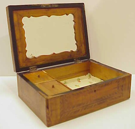 Appraisal: Parquetry inlaid traveling vanity box with two lidded interior compartments