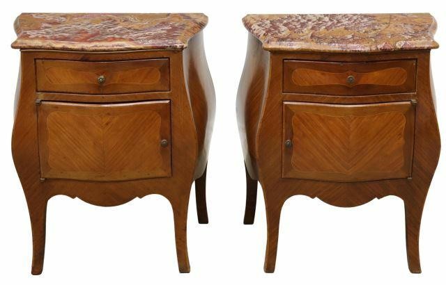 Appraisal: pair French Louis XV style marble-top bedside cabinets th c