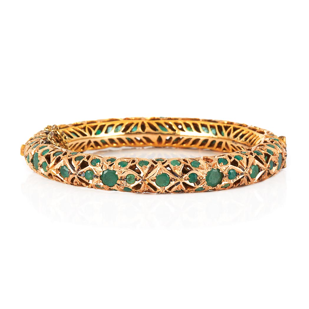 Appraisal: Gold and Emerald Bangle Bracelet kt ap dwt Inner cir