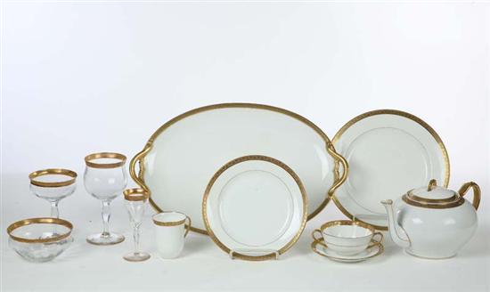 Appraisal: ASSEMBLED SET OF GILT RIM CHINA WITH STEMWARE One hundred