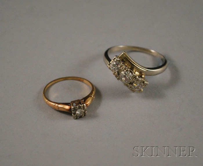 Appraisal: Two Diamond Rings a kt white gold three-stone ring and