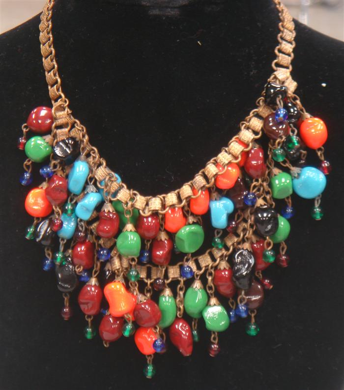 Appraisal: Two necklaces CA multicolored glass bead necklace on brass chain