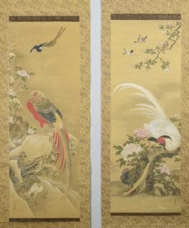 Appraisal: Pair Japanese Kano Scrolls from Seasons Pair of Japanese Kano