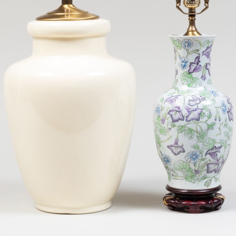 Appraisal: Two Porcelain Table Lamps The first decorated with flowers the