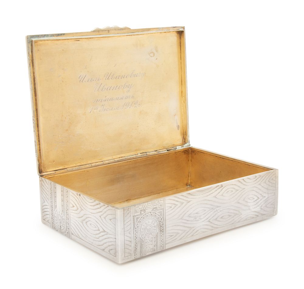 Appraisal: A Russian Silver Trompe l'Oeil Cigar Box A Russian Silver