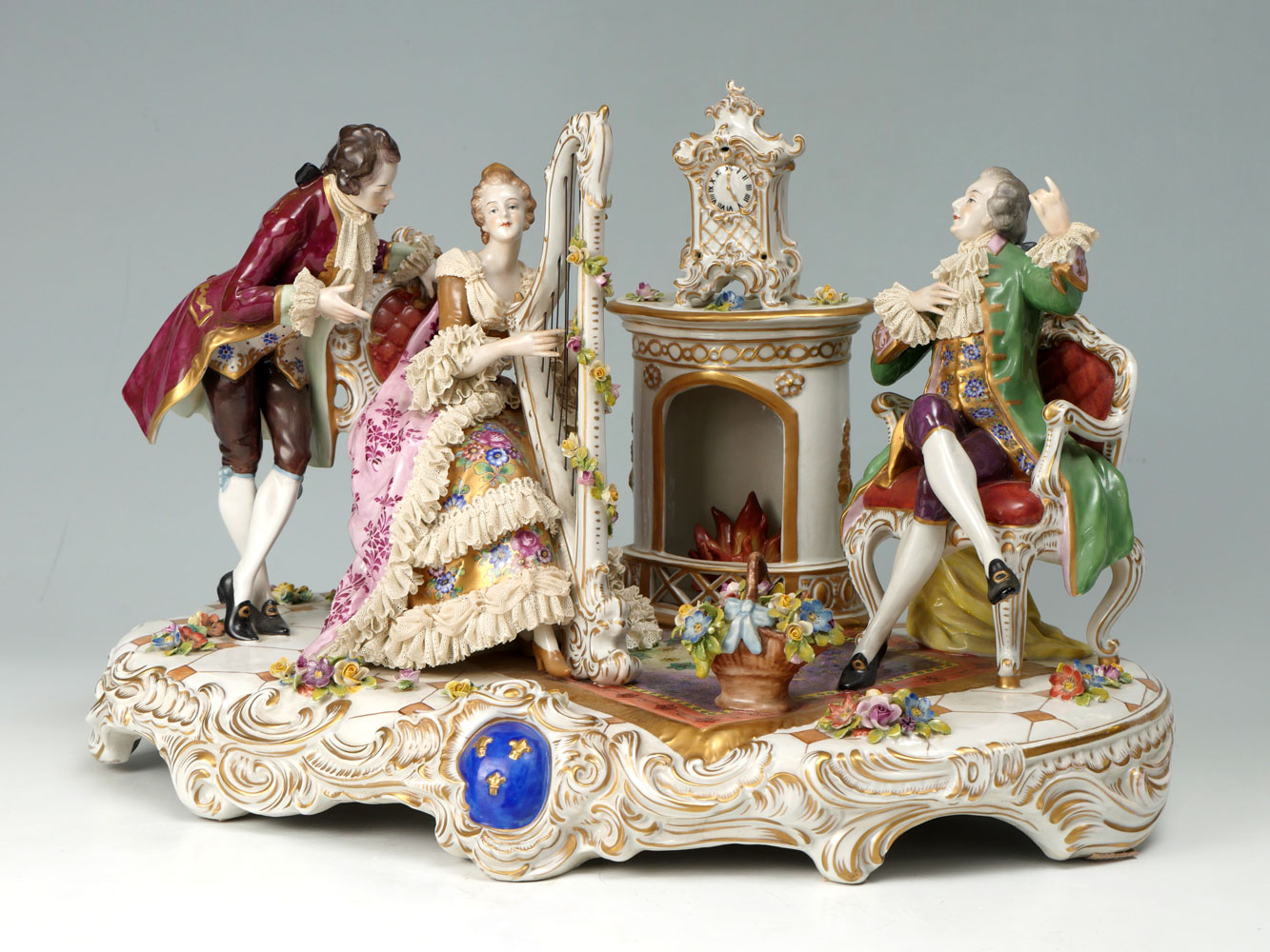 Appraisal: VOLKSTEDT PORCELAIN GROUPING UNDER CUSTOM CASE Large Volkstedt Dresden porcelain