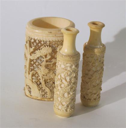 Appraisal: Chinese reticulated ivory brush pot Qing dynasty