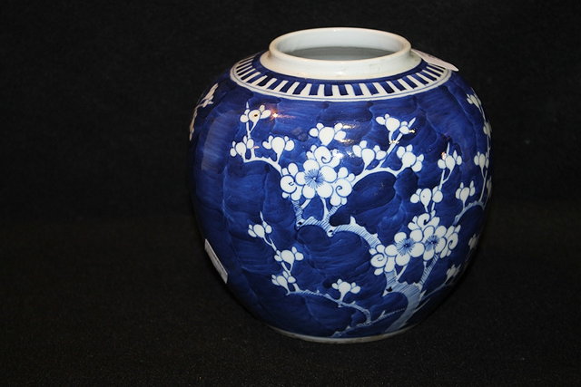 Appraisal: A CHINESE BLUE AND WHITE PORCELAIN GINGER JAR with prunus