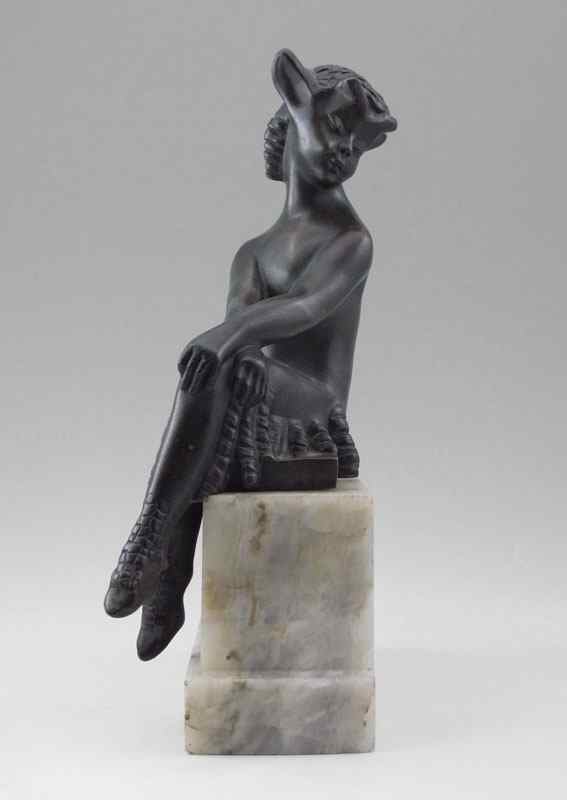 Appraisal: PATINATED BRONZE SHY YOUNG SATYR SIGNED CH MONGINOT Seated figure