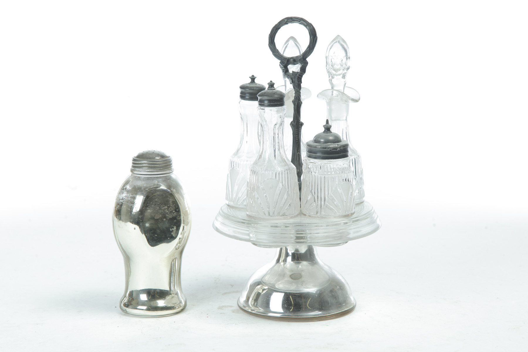 Appraisal: AMERICAN MERCURY GLASS CONDIMENT SET AND SHAKER Late th-early th