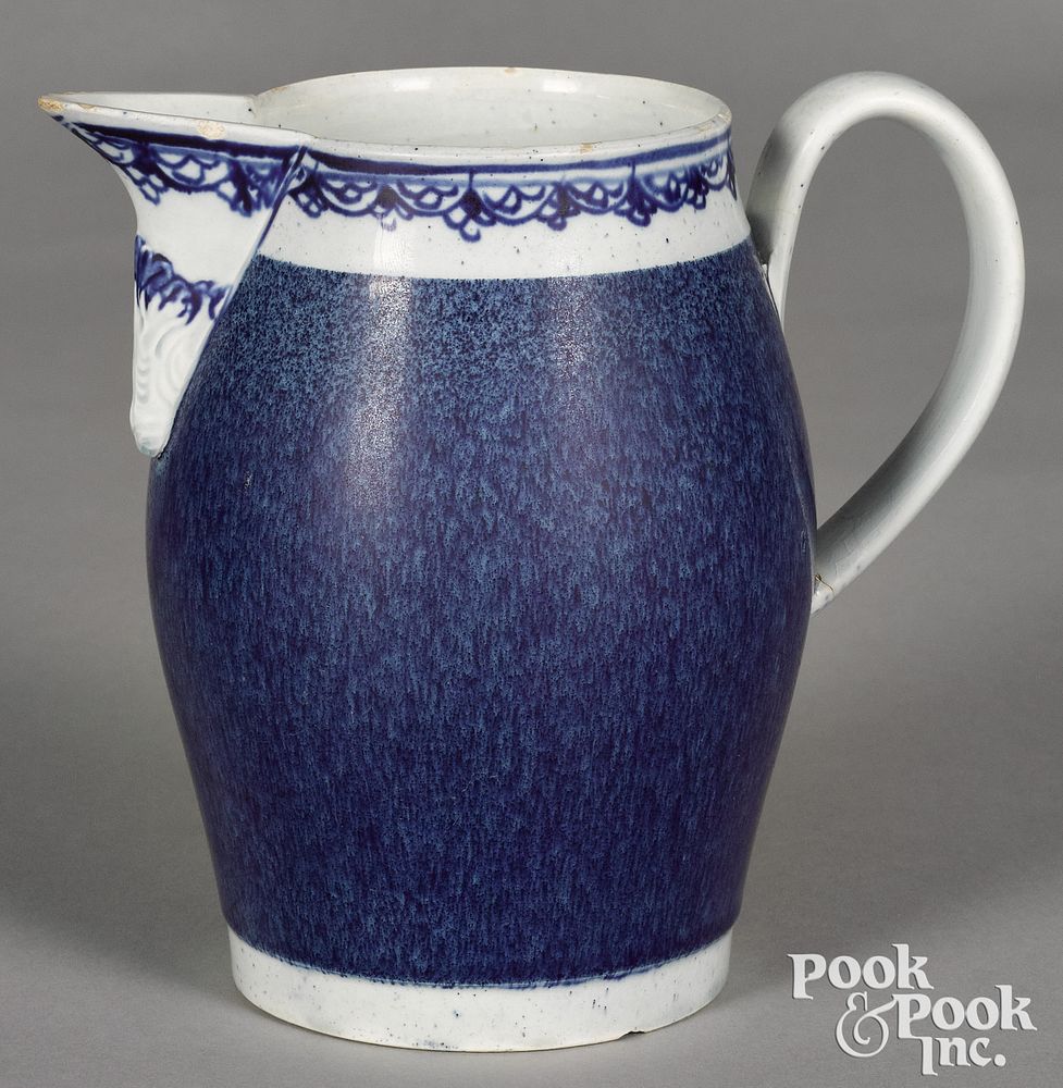 Appraisal: Mocha pitcher with speckled blue glaze Mocha pitcher with speckled