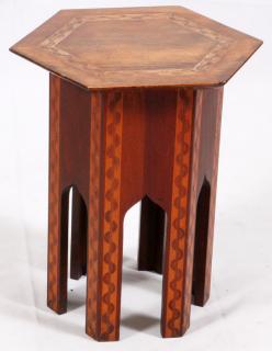 Appraisal: DAMASCUS STYLE MAHOGANY SIX SIDED TABLE DAMASCUS STYLE MAHOGANY SIX