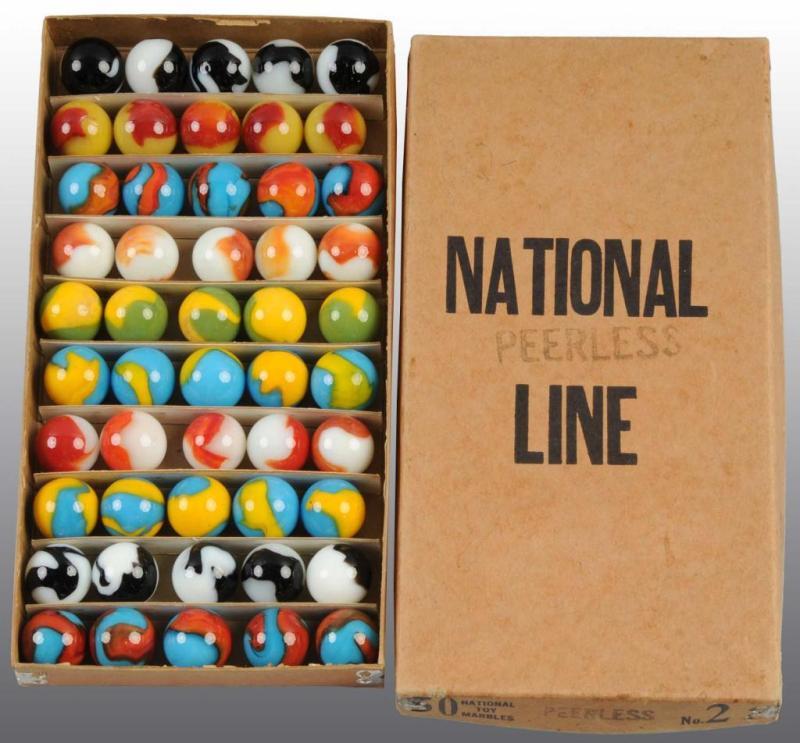 Appraisal: National Peerless Line No Peltier Marbles Description Includes two-color marbles