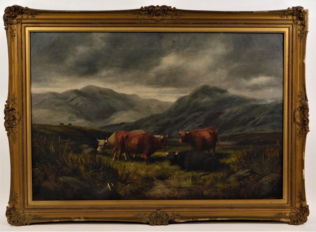 Appraisal: C AMERICAN O C WESTERN OXEN LANDSCAPE PAINTING United States