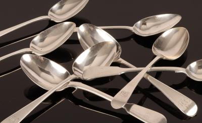 Appraisal: Four silver dessert spoons Sheffield and four others approximately g