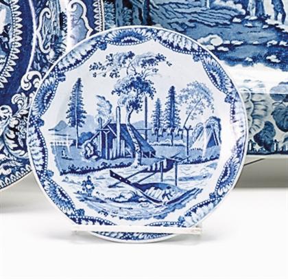 Appraisal: Rare blue transferware small plate circa Decorated with a Canadian