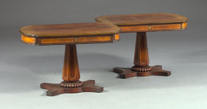 Appraisal: Pair of Edwardian Brass-Inlay Rosewood and Mahogany Low Side Tables