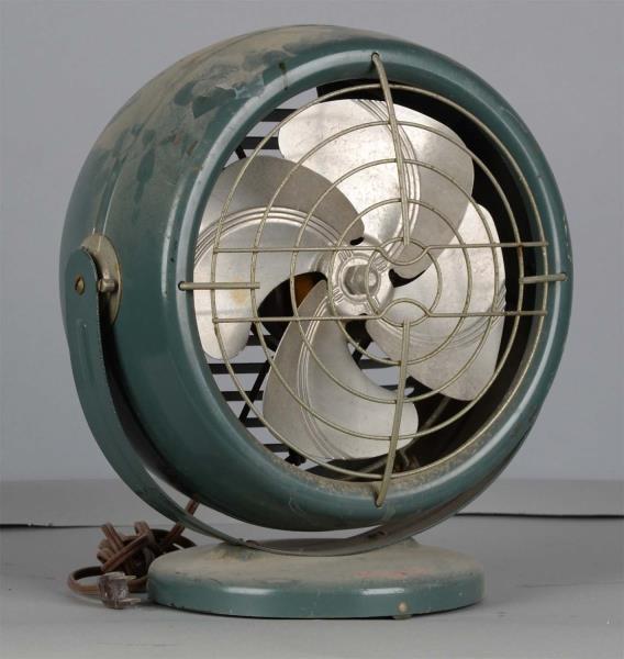 Appraisal: Vintage Dominion Electric Desk Fan This teal tabletop Jet-Air fan