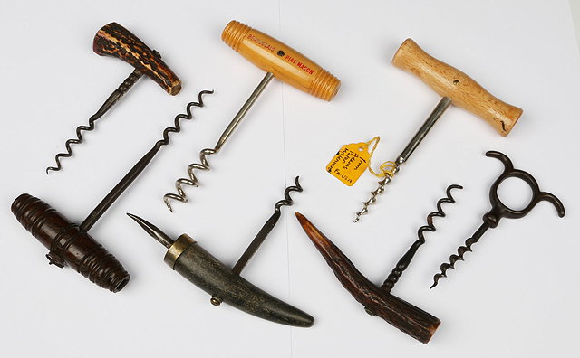 Appraisal: A COLLECTION OF SEVEN STRAIGHT PULL CORKSCREWS TO INCLUDE one