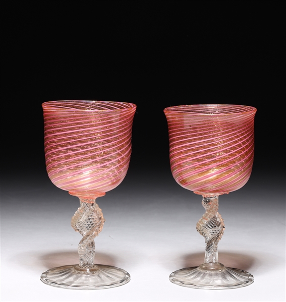 Appraisal: Pair of antique Venetian glass stem wear th century fluted