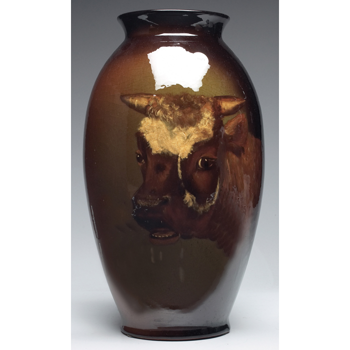 Appraisal: Rozane vase large shape in abrown glaze with a bull