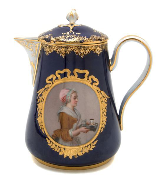 Appraisal: Meissen Porcelain Teapot decorated with a woman serving drinks on