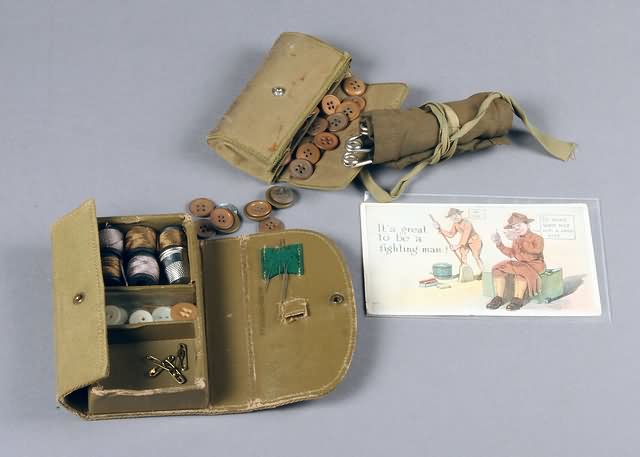 Appraisal: WWI Housewives Button Case and a Postcard housewives contain needles