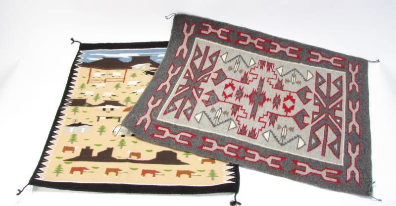 Appraisal: Two Native American textiles including ' x ' mat depicting