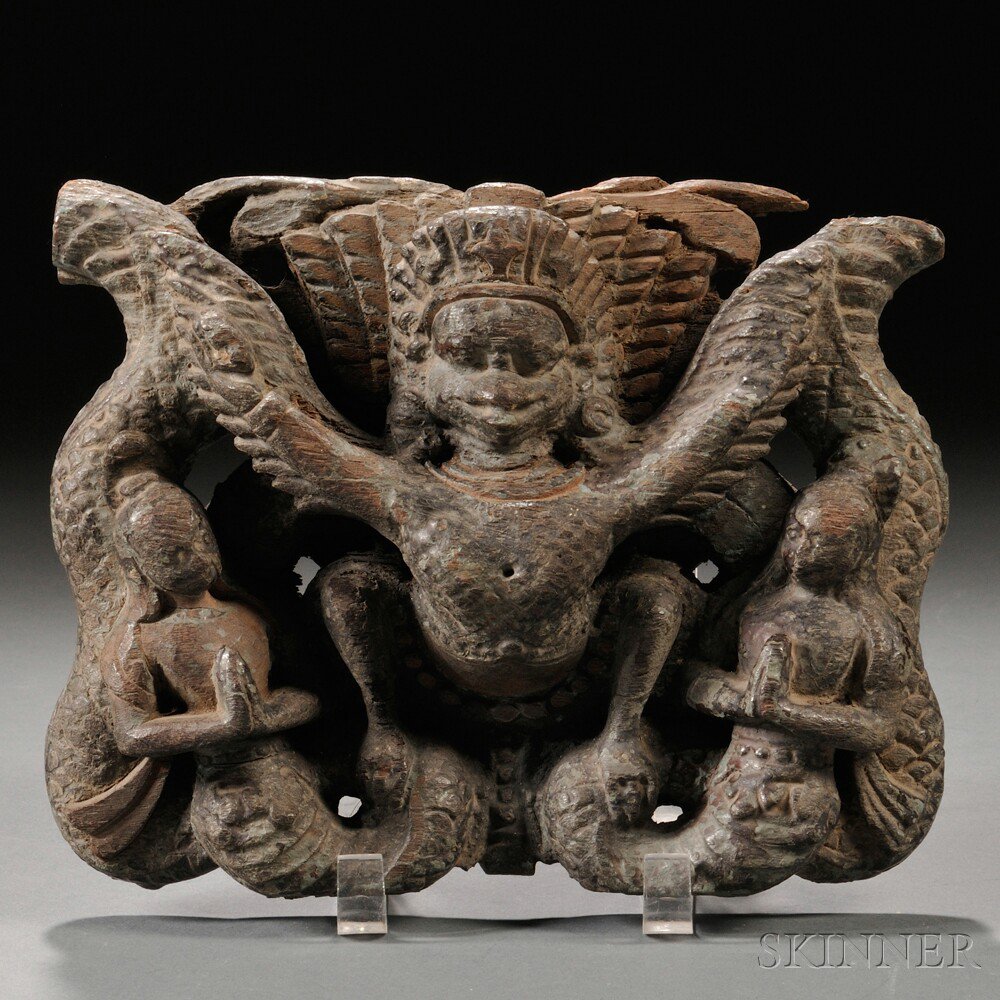 Appraisal: Wood Carving of Garuda Nepal th th century rectangular depicting