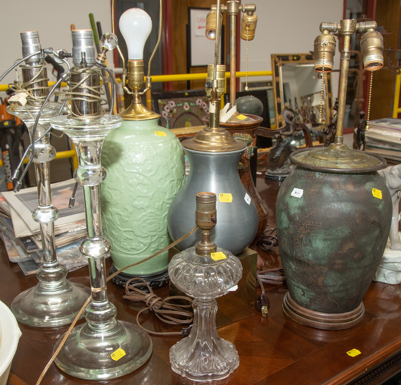 Appraisal: SEVEN ASSORTED TABLE LAMPS WITH TWO SHADES Including one made