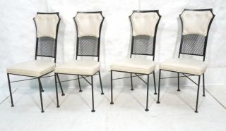 Appraisal: Set Black Iron Tall Back Side Chairs Off white vinyl