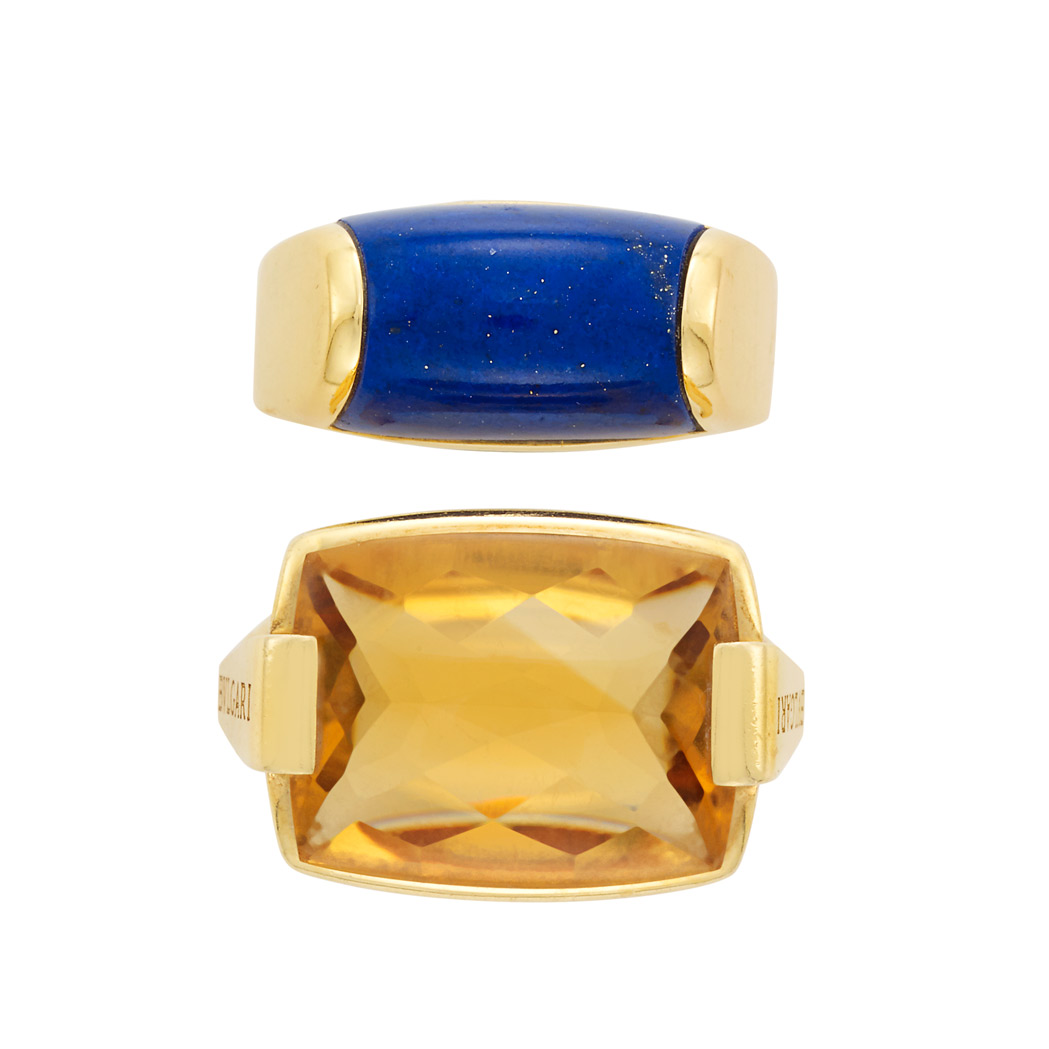 Appraisal: Gold and Lapis 'Tronchetto' Ring and Gold and Citrine Ring