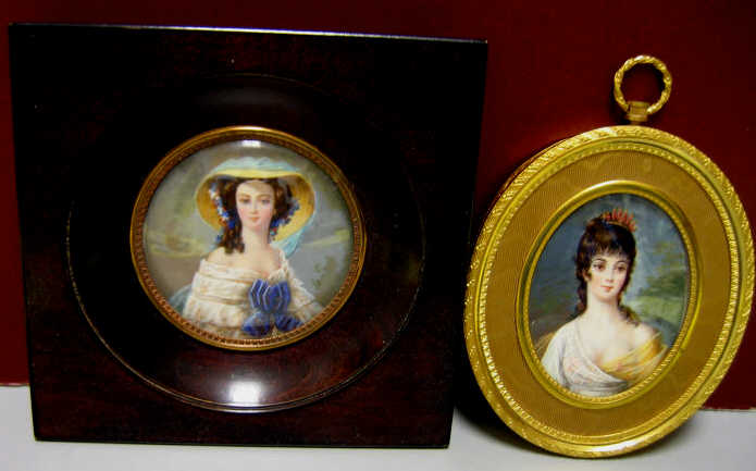 Appraisal: TWO FRENCH MINIATURE PORTRAITS Hand painted signed Bussy depicting young