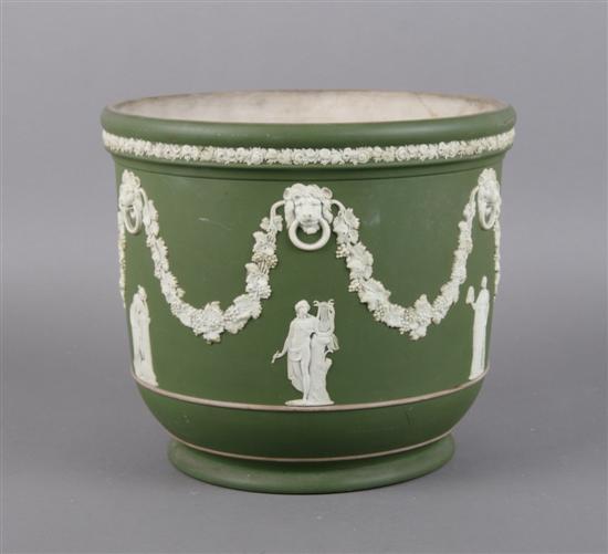 Appraisal: An English Olive Green Jasperware Jardiniere Wedgwood Height inches