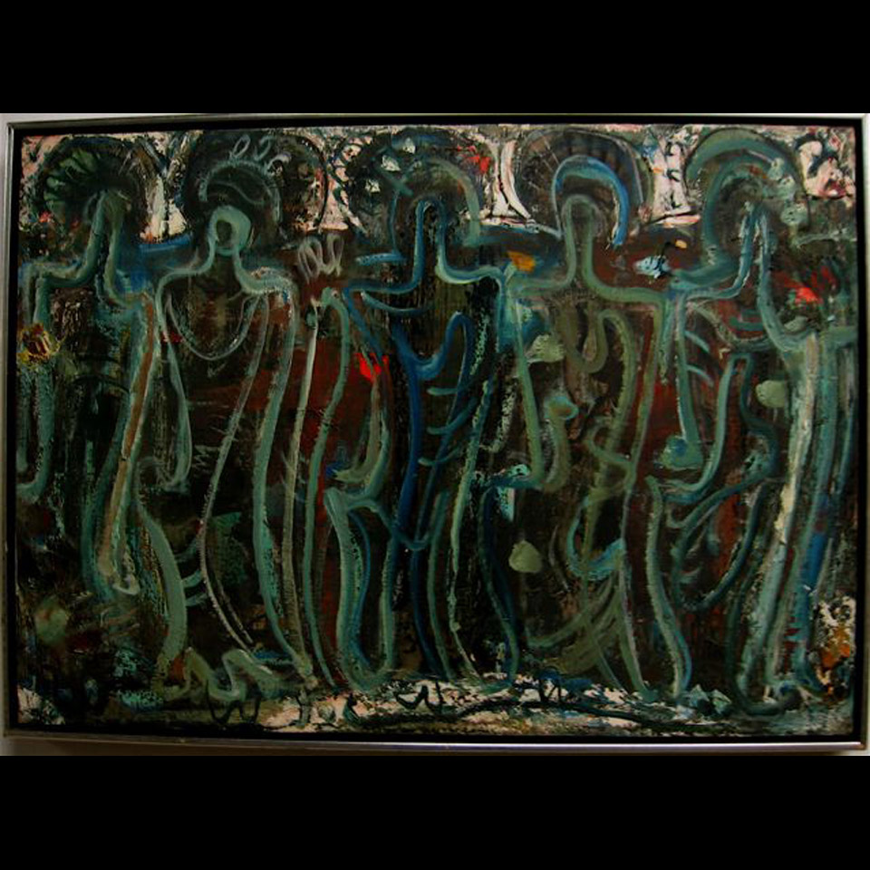 Appraisal: UNSIGNED th C CANADIAN ABSTRACT WITH FIGURES OIL ON CANVAS