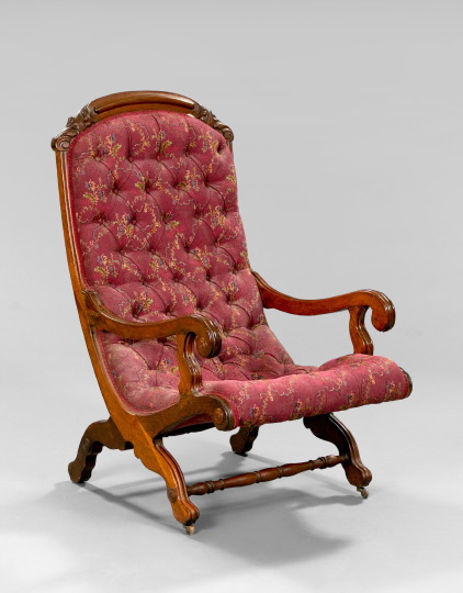 Appraisal: American Rococo Revival Upholstered Carved Mahogany Open Armchair third quarter