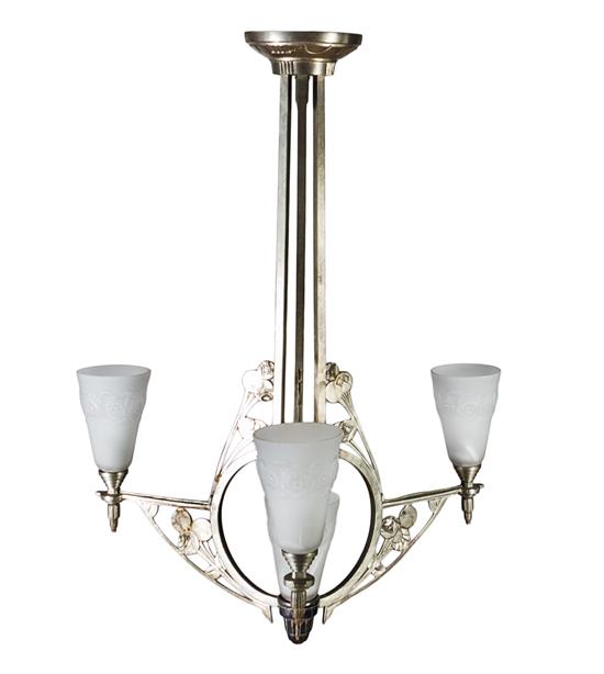 Appraisal: Sale Lot An Art Deco Metal and Glass Four-Light Chandelier