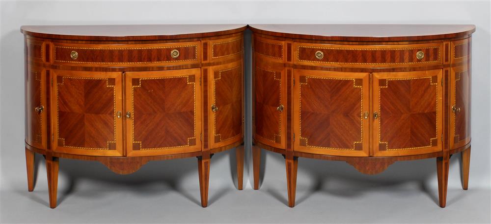 Appraisal: PAIR OF FRENCH LOUIS XVI STYLE INLAID DEMILUNE CABINETS both