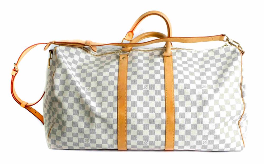 Appraisal: LOUIS VUITTON DAMIER AZUR KEEPALL BANDOULIERE This spacious duffel bag